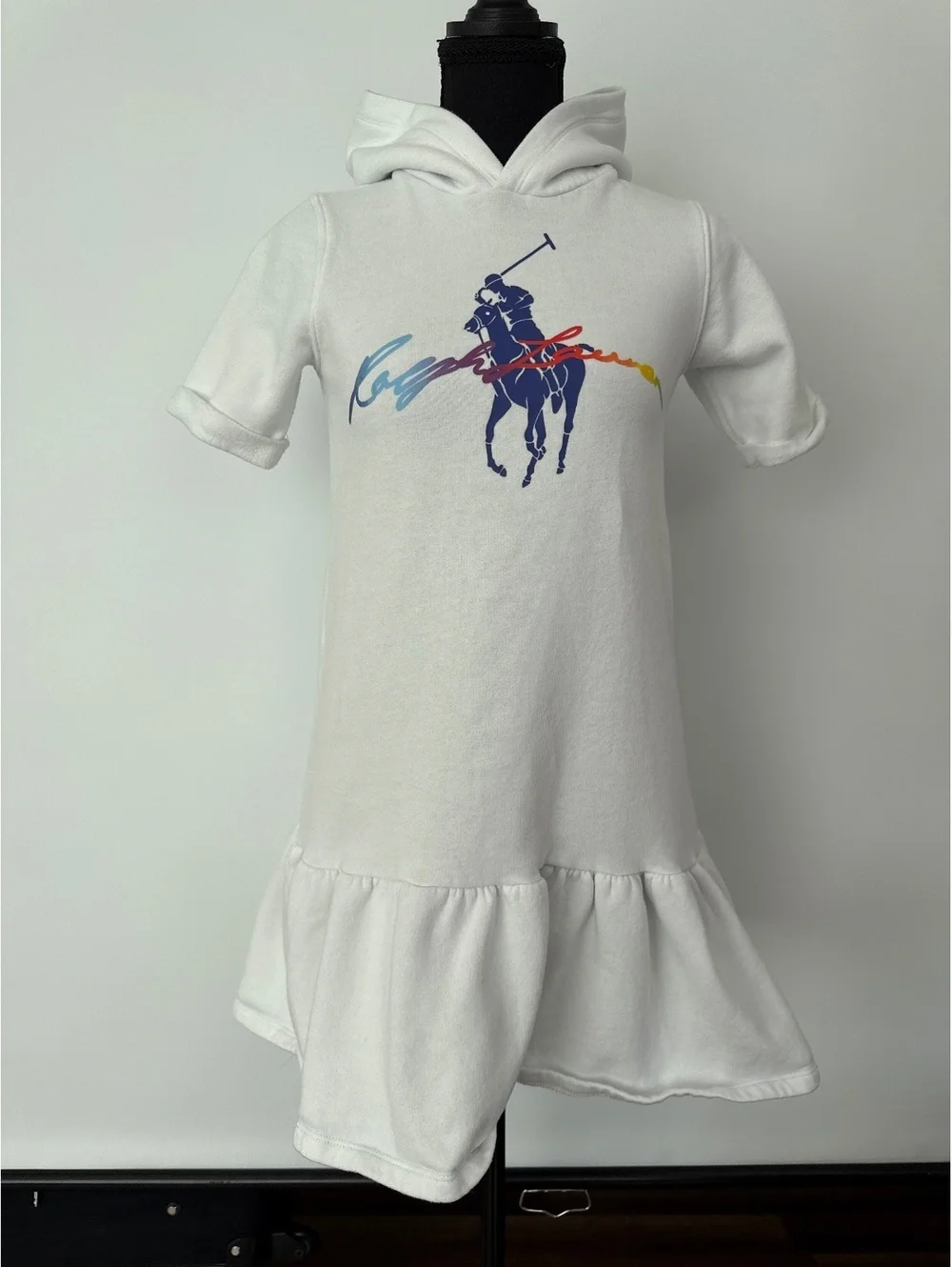 Polo Ralph Lauren Girls Hooded Sweatshirt Dress White Big Pony Size 12-14 L